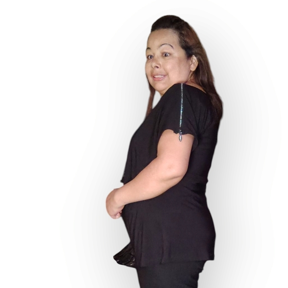 Jessica Women's Large  Elegant Black Apparel Top Zipper On Sleeve - Picture 5 of 15